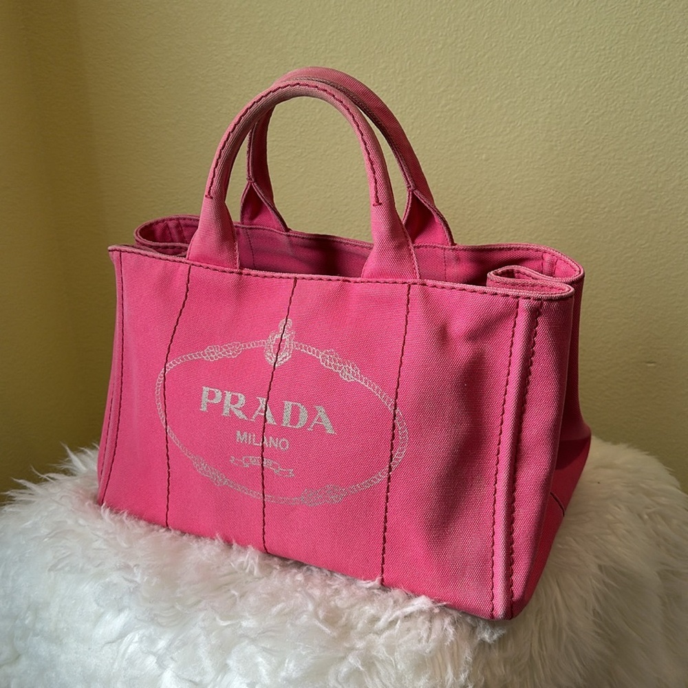 💯Authentic Prada Canapa Tote Pink  Bag🍀 - Picture 3 of 17